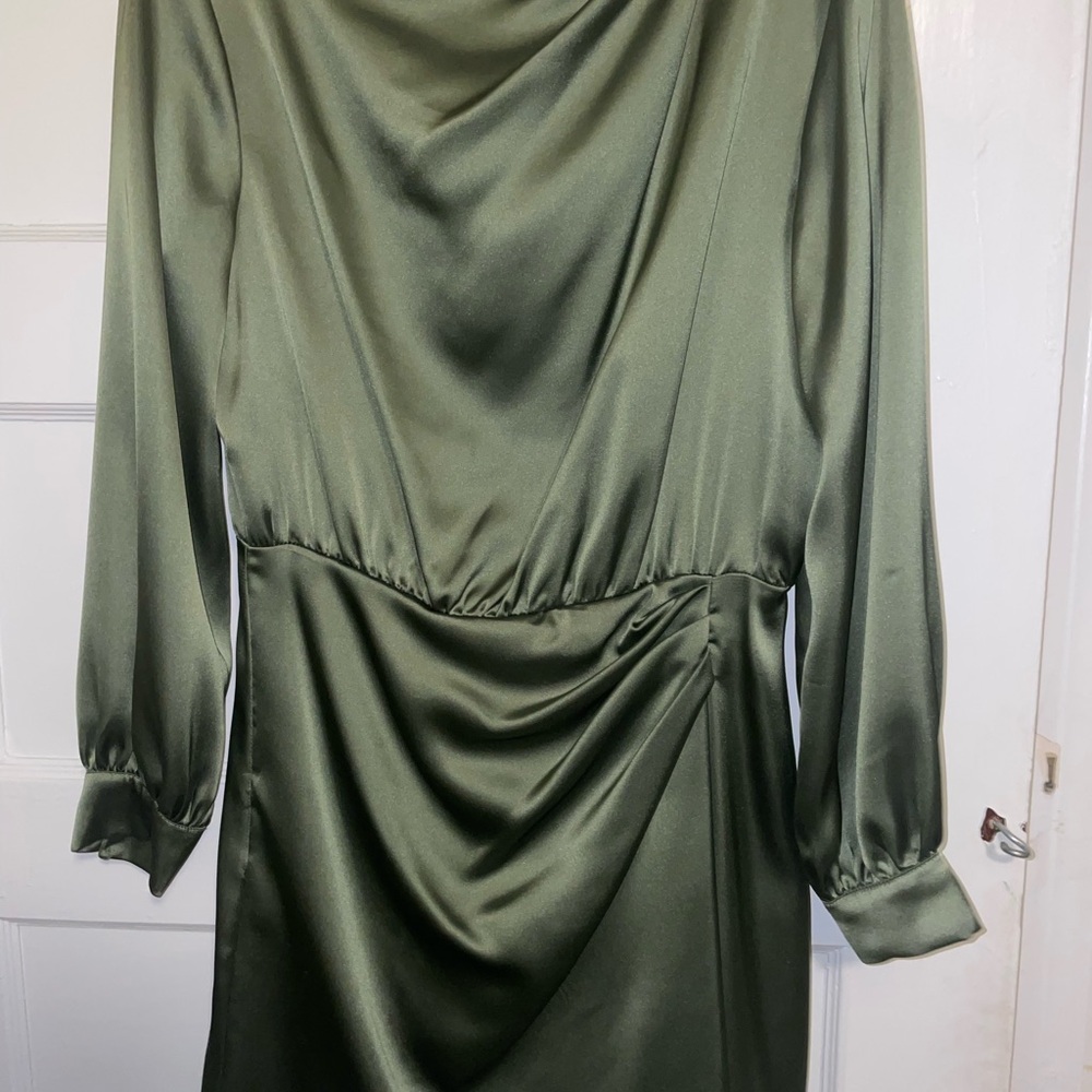 Zara Green Ruched Cowl Neck Sheath Dress
